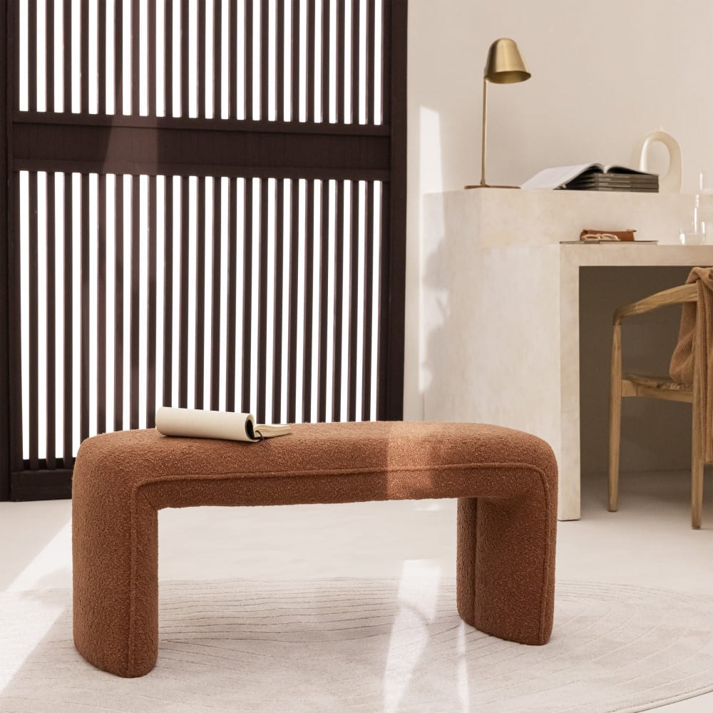 Banc rembourré en tissu bouclette l100cm - rouille - Maisons du Monde