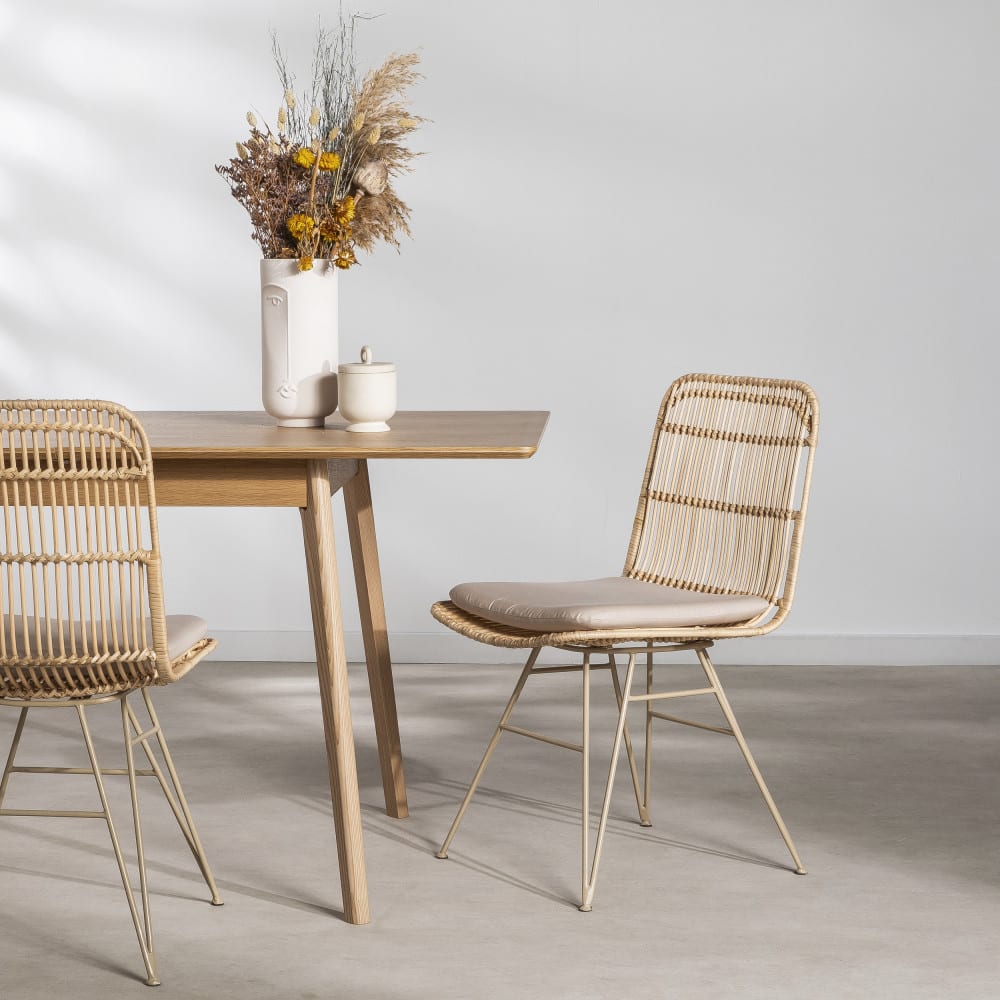 Lot de 2 chaises design en rotin pieds beiges - Naturel