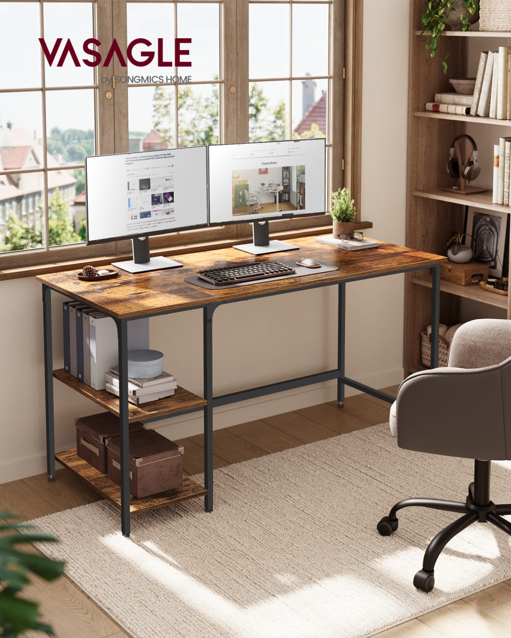 Bureau pour ordinateur pour chambre salon 140 x 60 cm marron et noir - Maisons du Monde