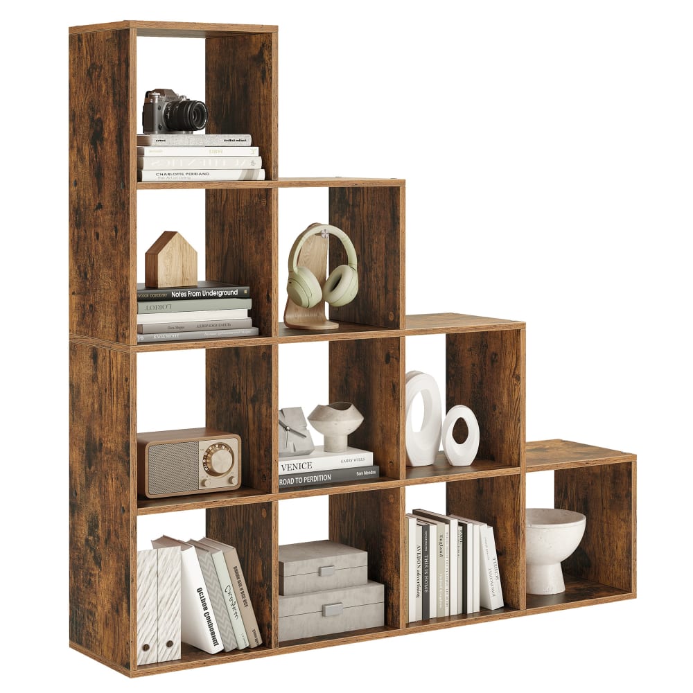 Bibliothèque cube bois 10 cases 129.5 x 27 x 129.5 cm marron - Maisons du Monde
