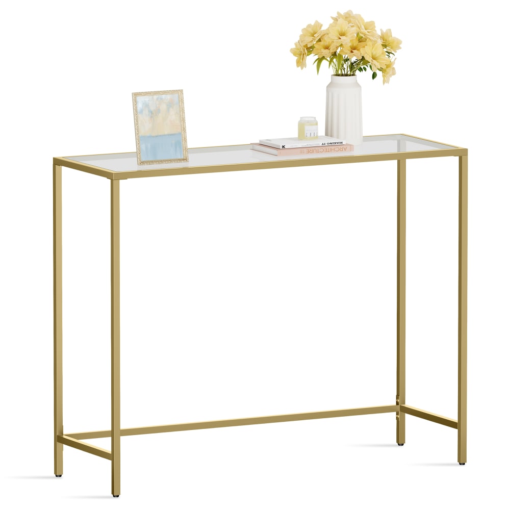 Table dessus de en verre trempé cadre métallique pieds réglables doré - Maisons du Monde