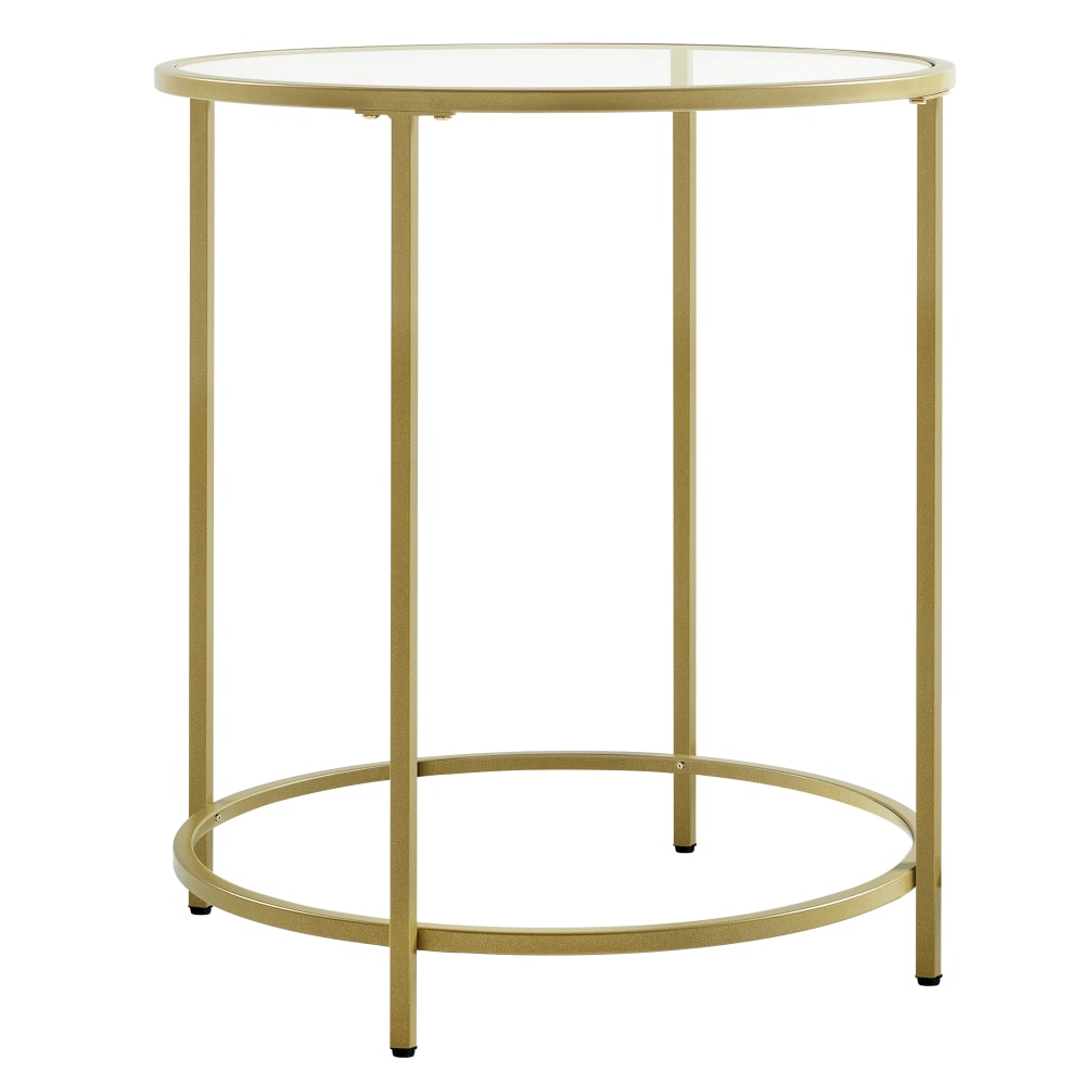 Table d’appoint ronde en verre trempé doré métallique et transparent — Beyit