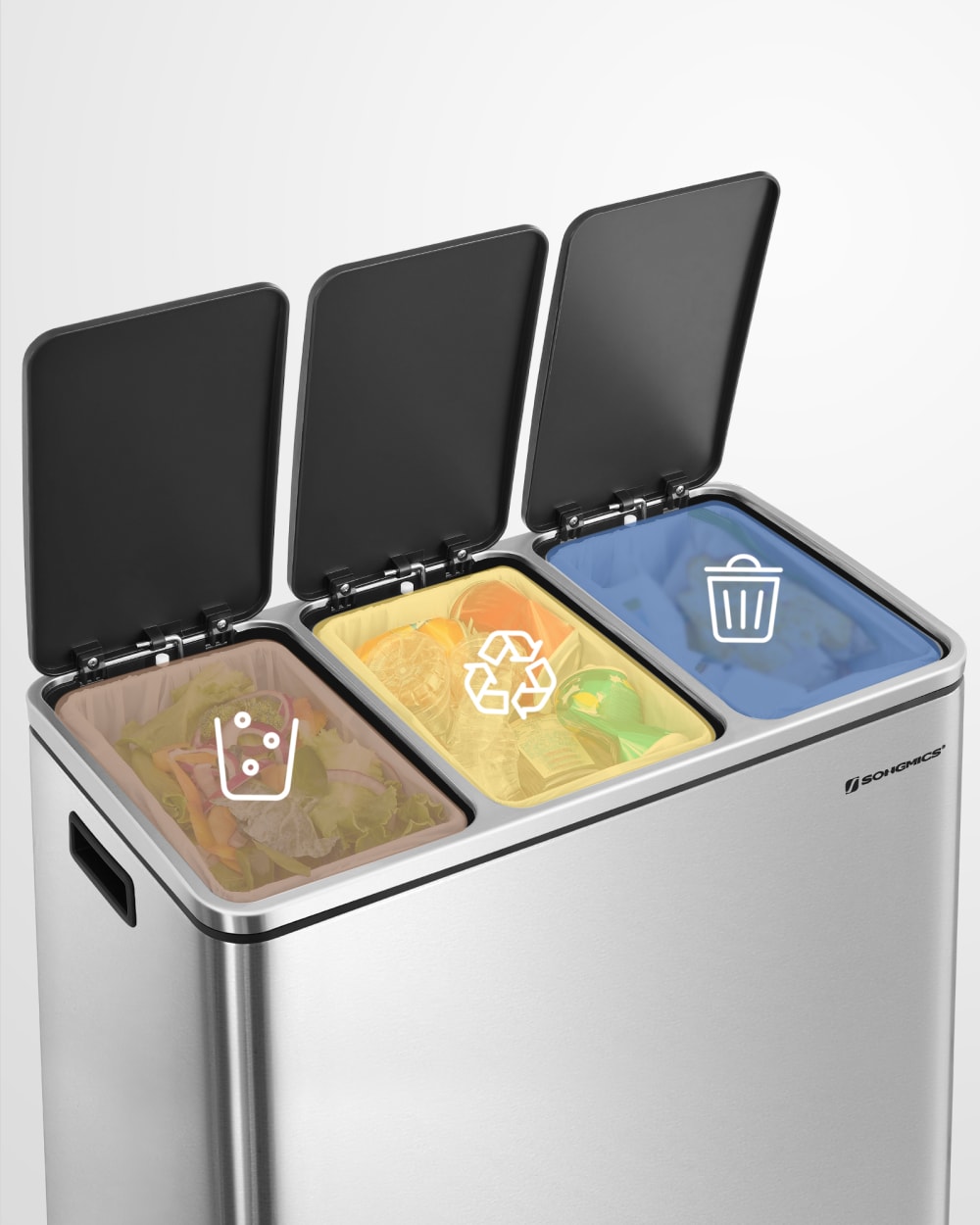 Poubelle de tri 3 x 18L acier argent