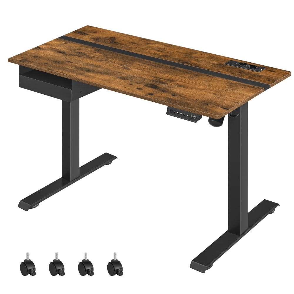 Bureau assis-debout 120 cm effet bois marron rustique