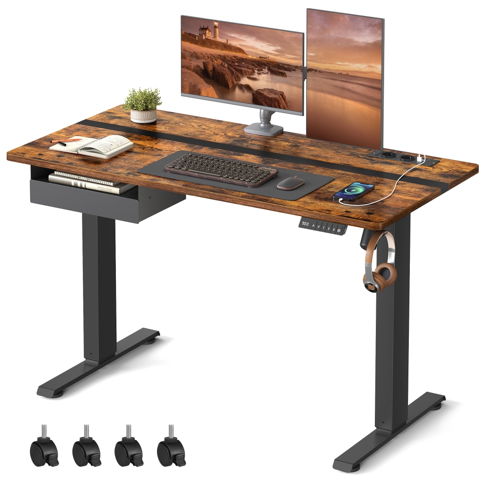 Bureau réglable en hauteur fonction mémoire 120 x 60 cm marron et noir - Maisons du Monde