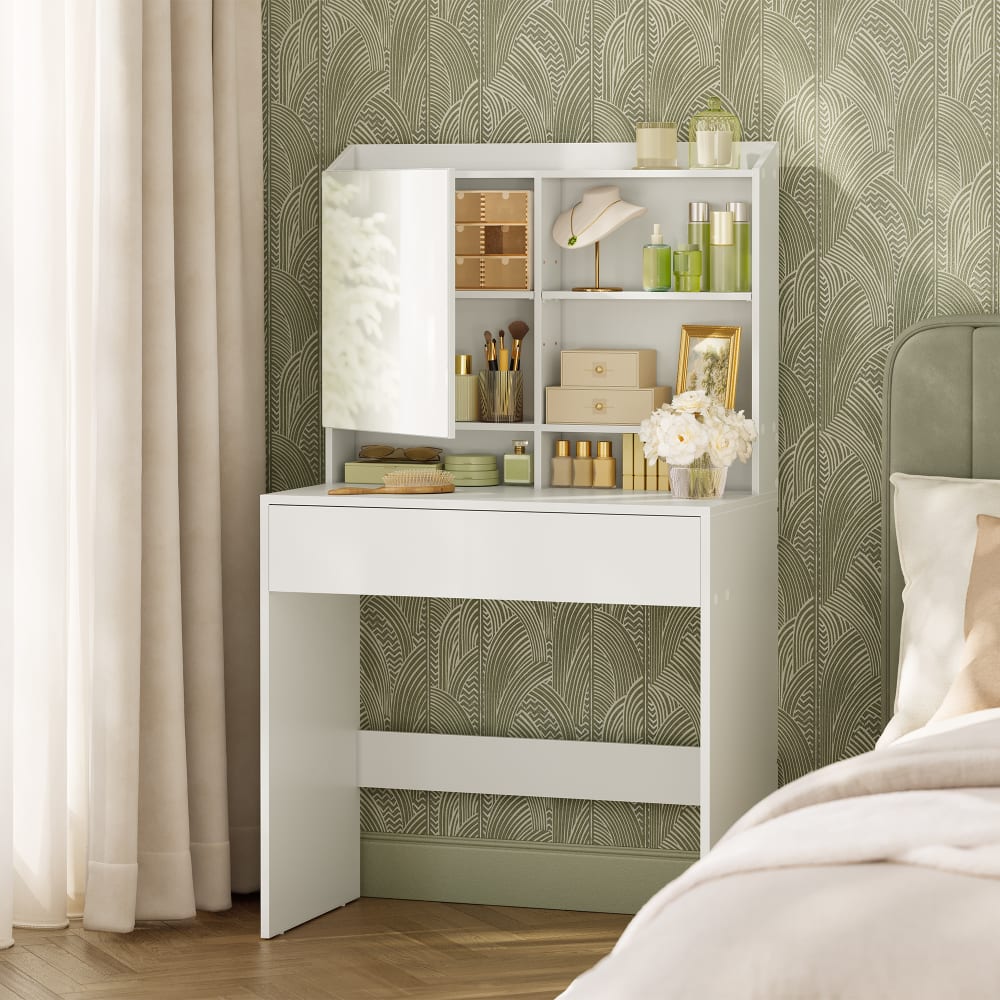 Coiffeuse avec Miroir et Placard de Rangement et tiroir Style Moderne