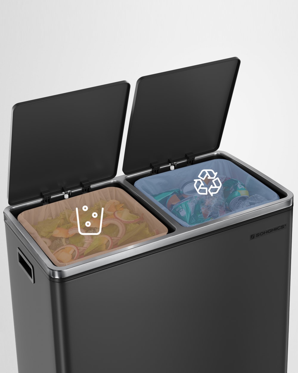 Poubelle cuisine poubelle de tri 2 x 30L acier noir avec 15 sacs