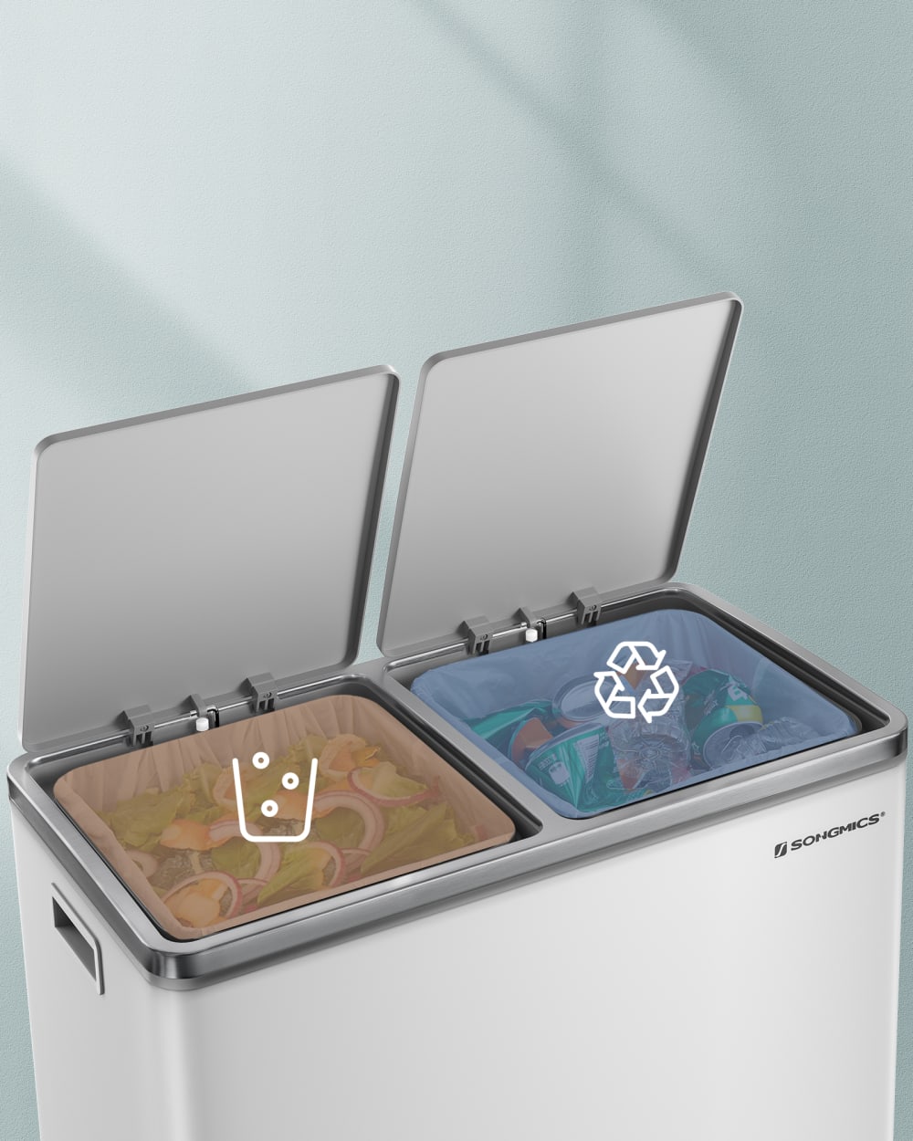 Poubelle cuisine poubelle de tri 2 x 30L acier blanc avec 15 sacs