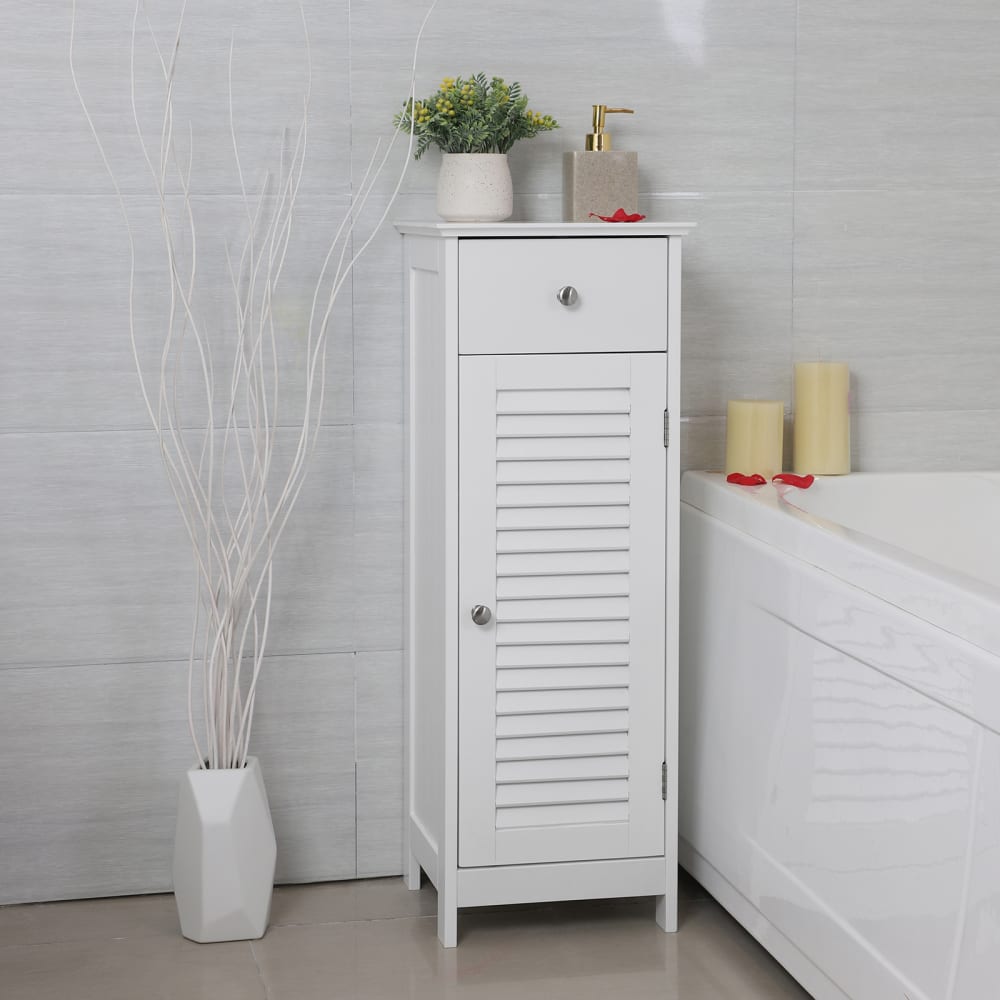 VASAGLE Meuble de salle de bain avec porte persienne 32 x 30 x 87 cm blanc Blanc Bois - 32x87x30cm