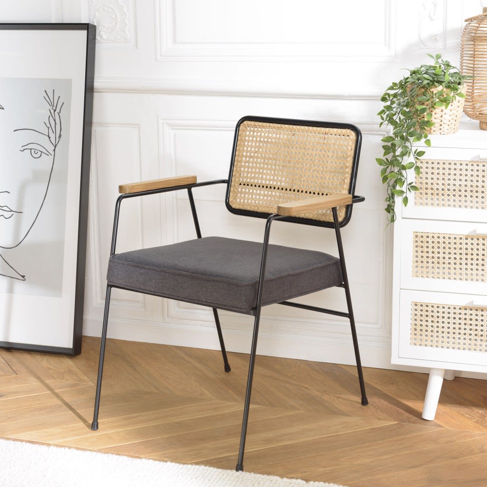 Sessel aus Metall, Stoff und Rattan - Maisons Du Monde