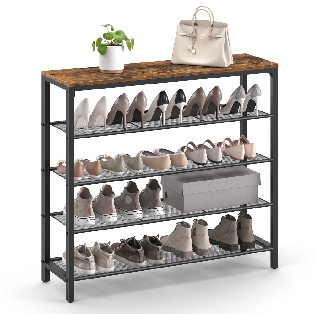 VASAGLE Étagère à chaussures en métal 5 niveaux pour entrée marron et noir style industriel Marron Panneau De Particules - 100x93x30cm