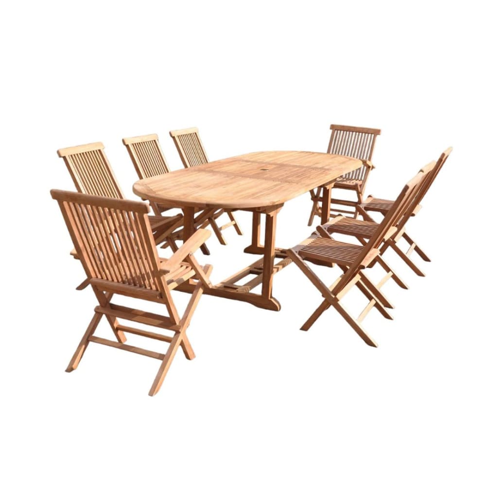 Salon de jardin Teck massif 8 à 10 personnes - Table ovale + 6 chaises