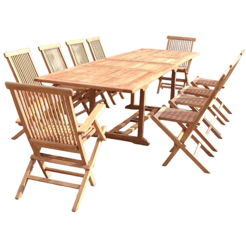 Salon de jardin teck 12 places table rectangulaire 8 chaises 2 fauteui