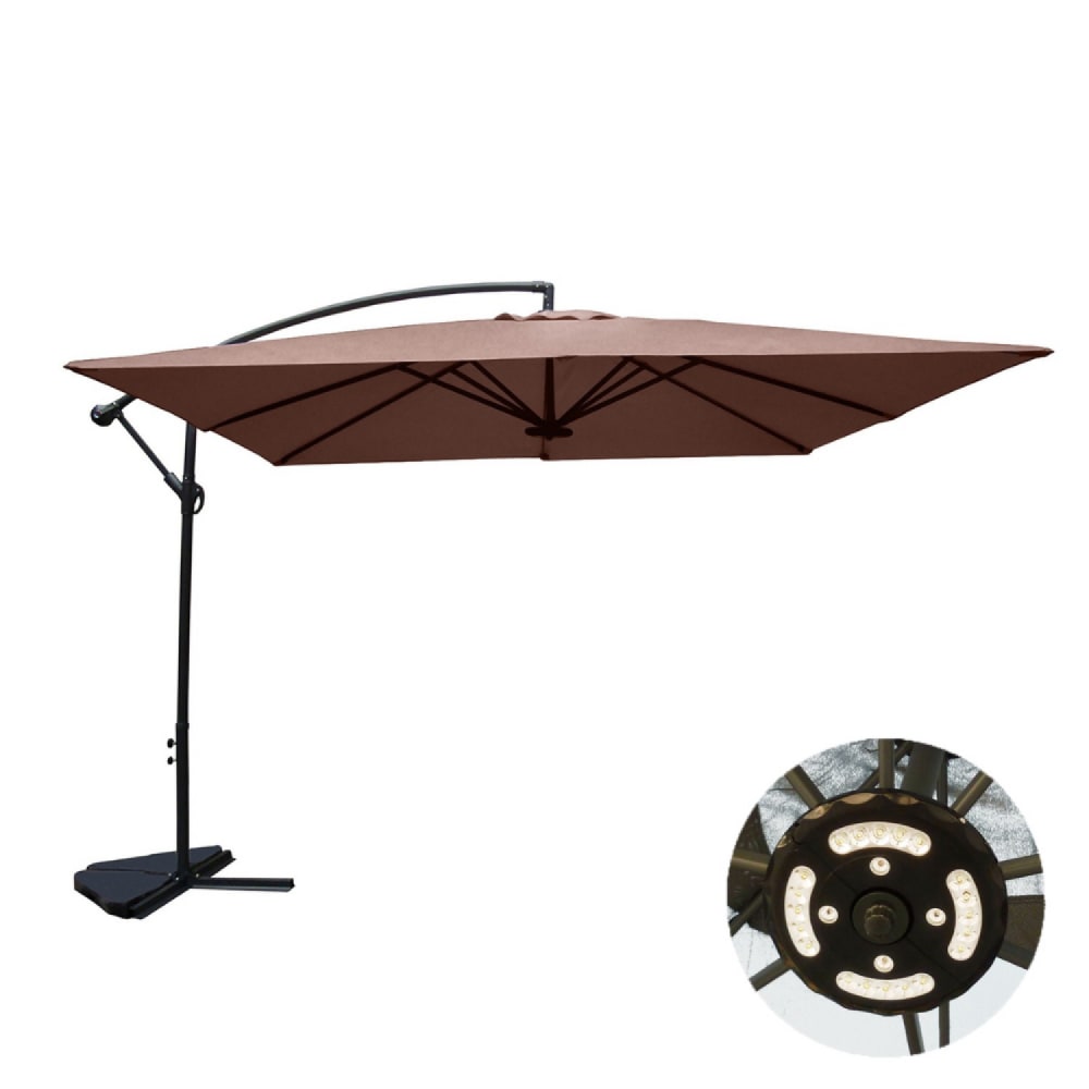 Parasol marron déporté carré 3 x 3 m led