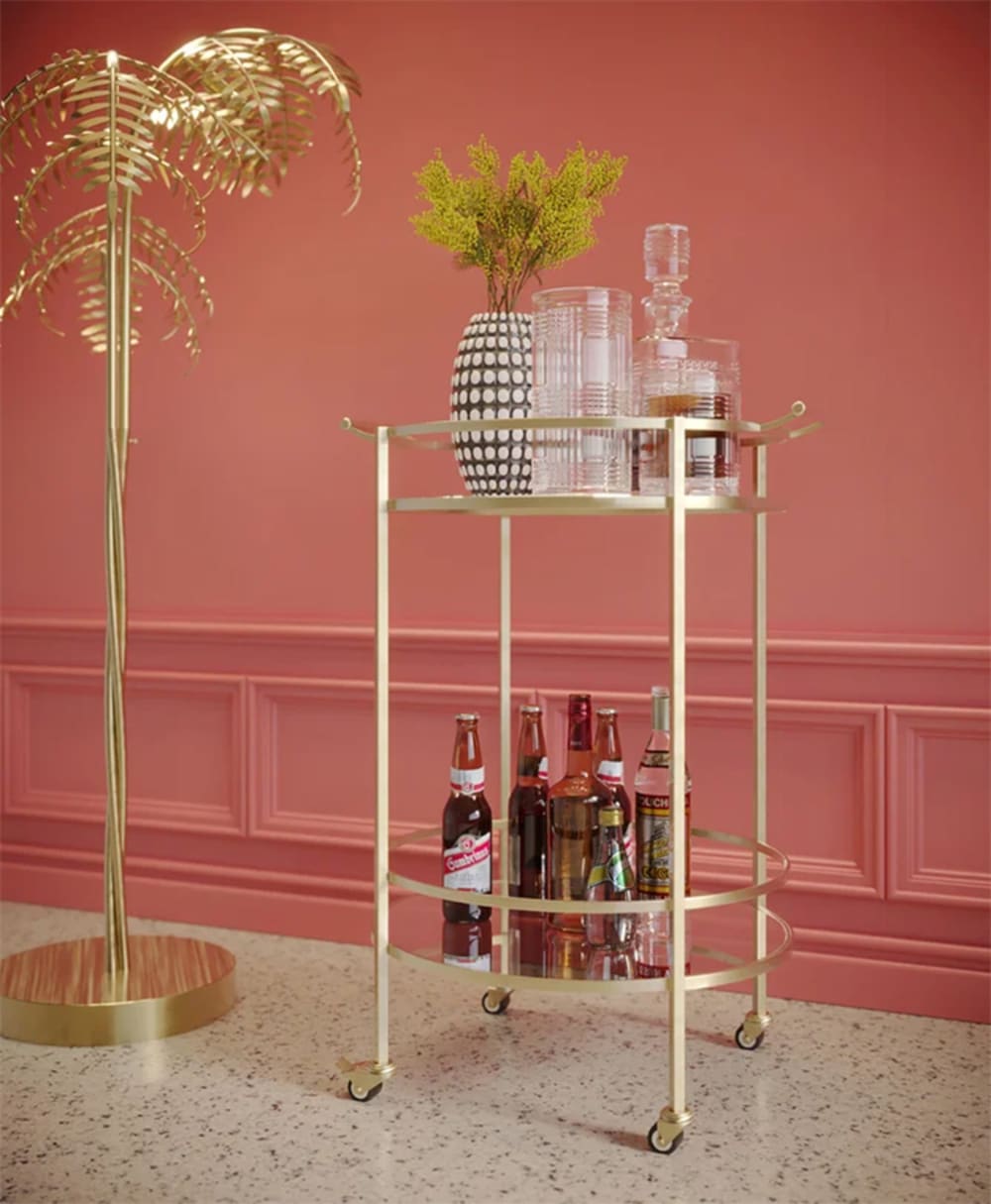 Desserte en verre miroir et acier doré - Maisons du Monde