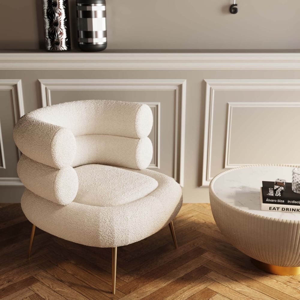 Kare Design Fauteuil en polyester crème et acier doré style contemporain Beige Pes - Polyester