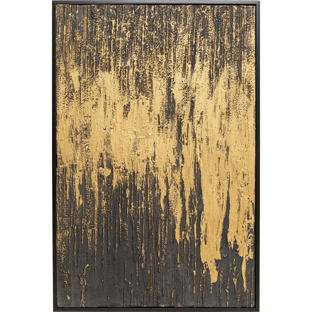 Kare Design Leinwandbild, handgemalt, gold und schwarz, schwarzer Rahmen, 80x120cm style modern - Pes - Polyester