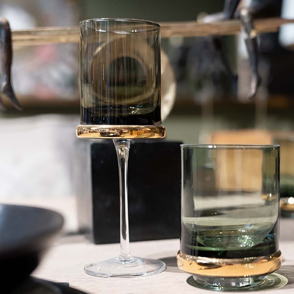 Lot de 4 - Verre à vin blanc en verre fumé vert