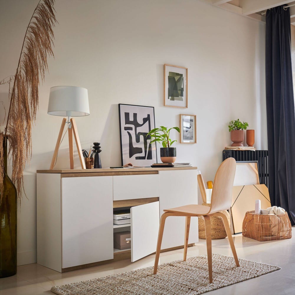 Bureau pivotant blanc et effet bois clair - Maisons du Monde