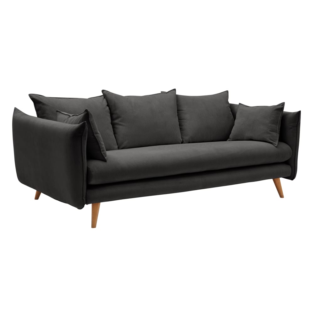 Canapé velours côtelé 4 places anthracite