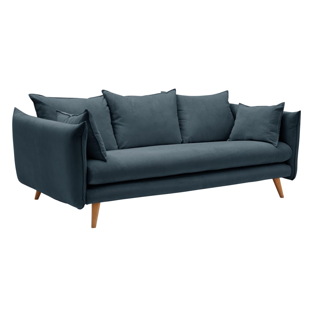 Canapé velours côtelé 4 places bleu prusse