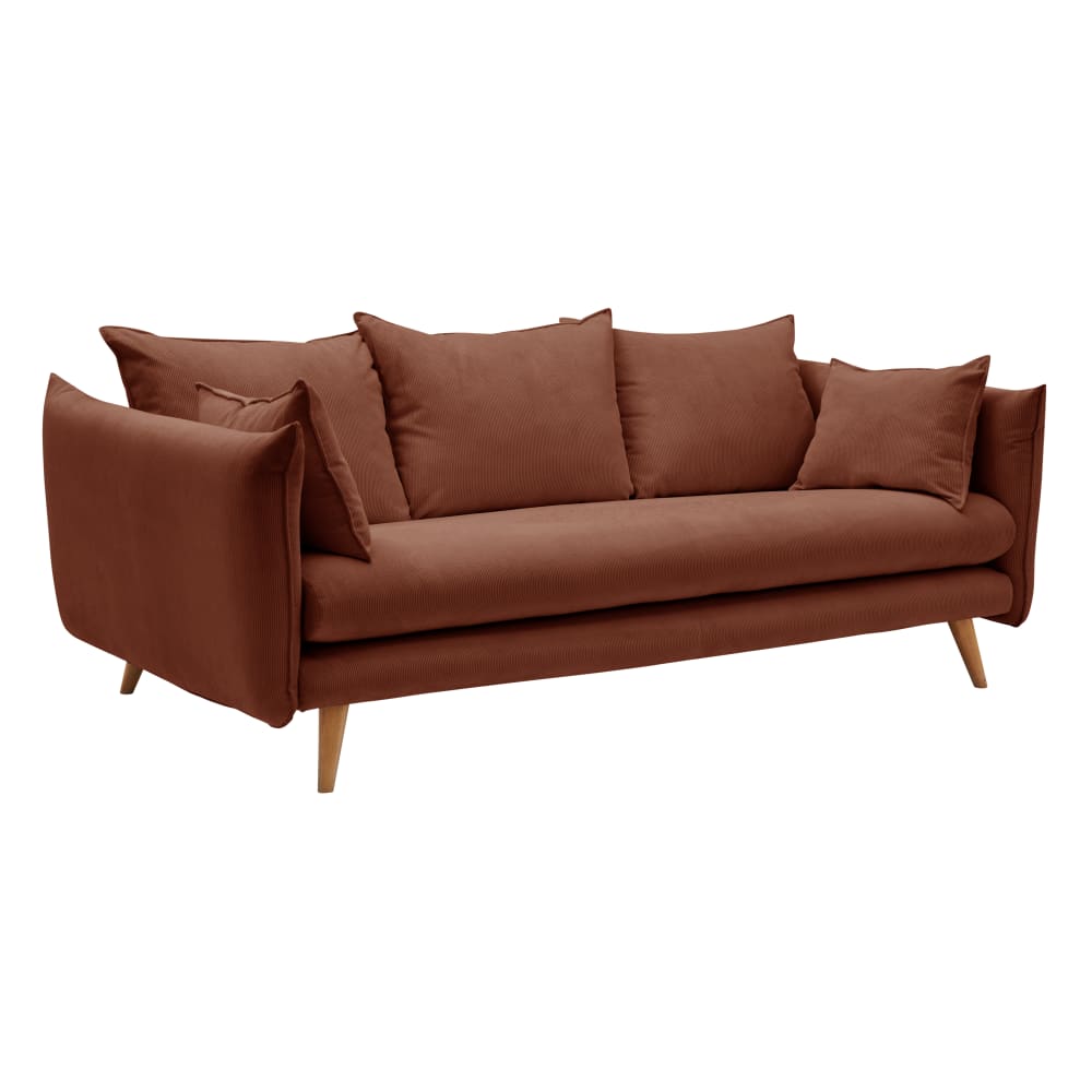 Canapé velours côtelé 3 places acajou