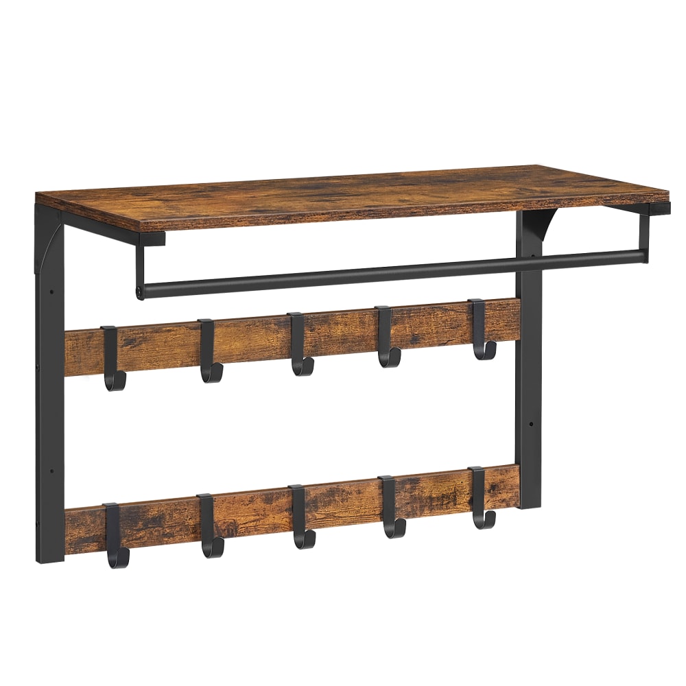 Porte-manteau mural avec 10 crochets amovibles sur 2 rangées marron