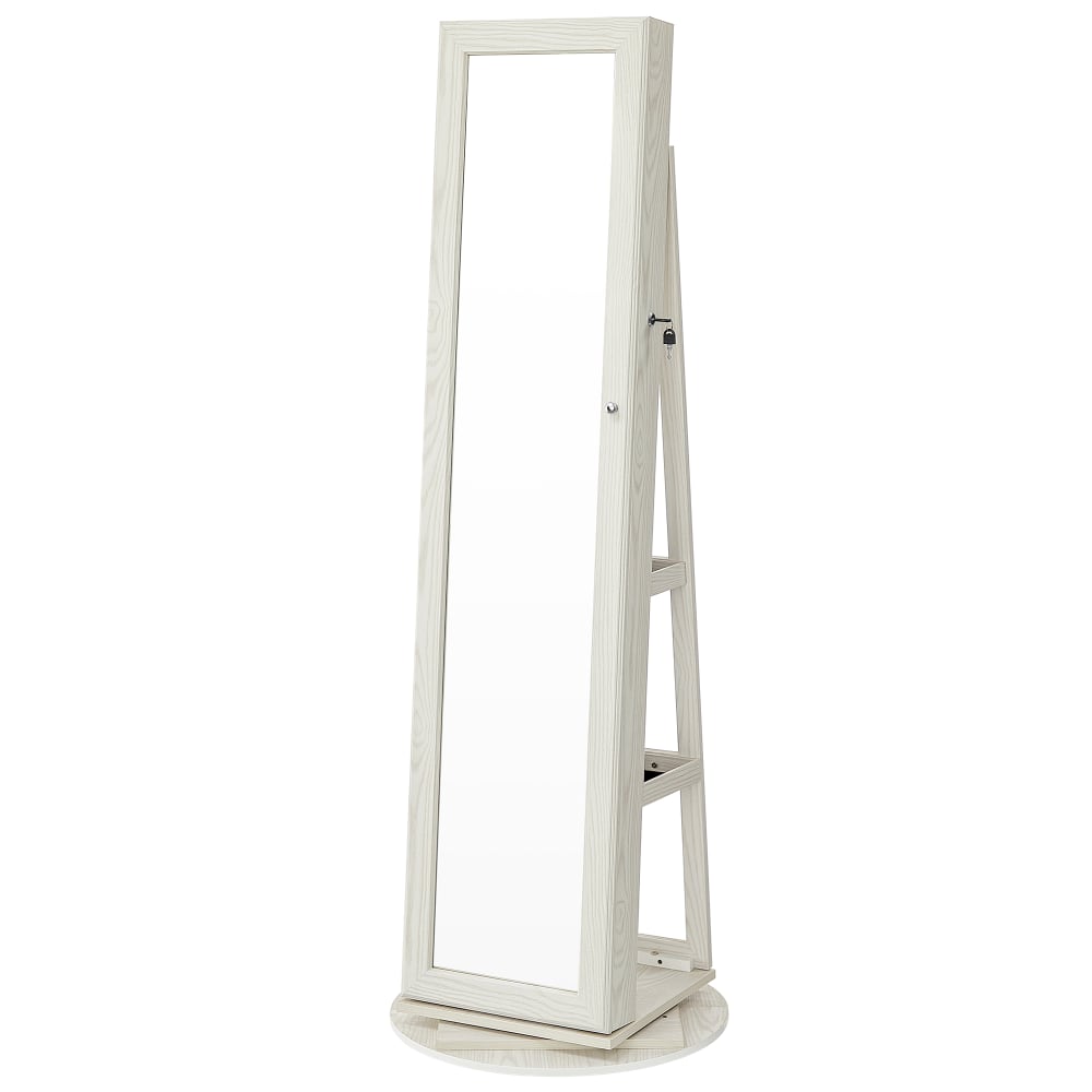 SONGMICS Armoire à bijoux avec miroir à miroir rotative blanc style contemporain Blanc Bois - 55x161x55cm