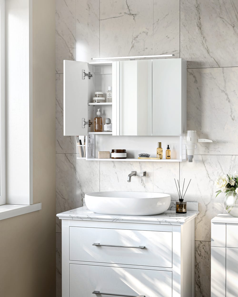 Meuble de salle de bain avec éclairage 70 x 16.3 x 70 cm blanc - Maisons du Monde