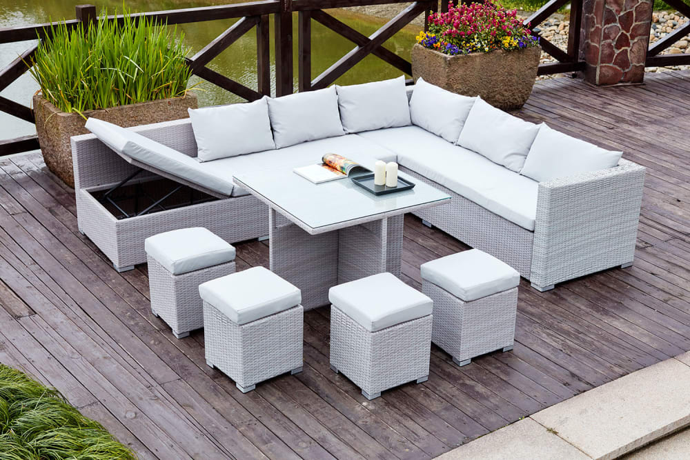 Salon de jardin encastrable 10 places en résine gris-gris