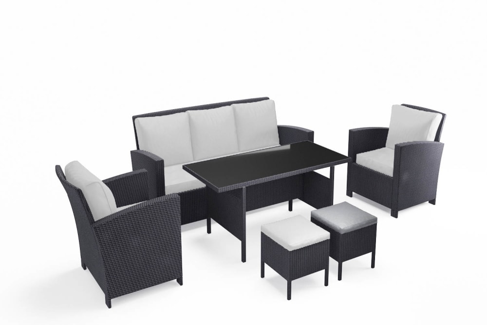 Salon de jardin 7 places en résine tressée noir et blanc - Maisons du Monde