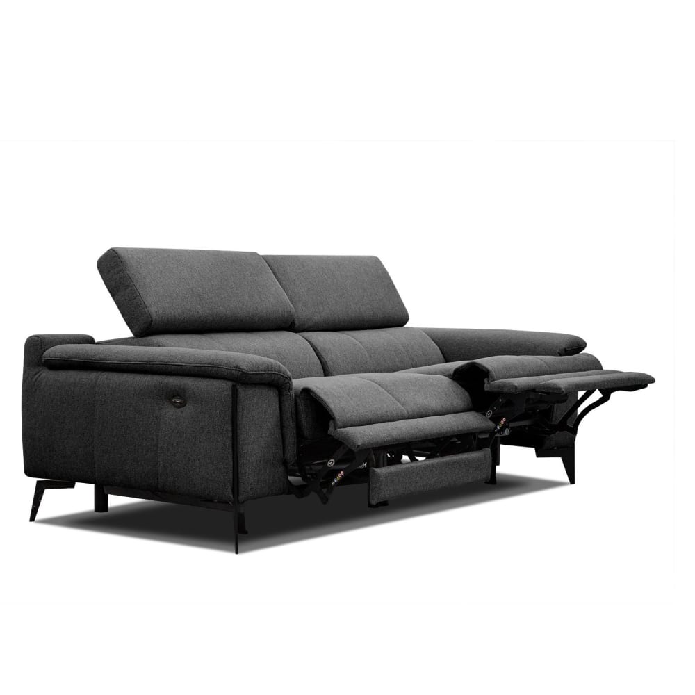 Canapé droit 3 places avec 2 relax électriques tissu noir