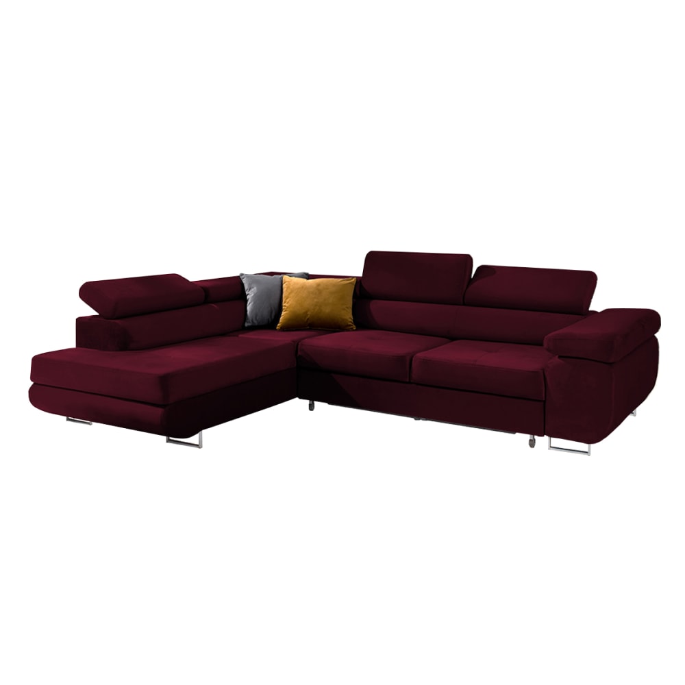 Canapé d'angle convertible gauche 4 places tissu velours bordeaux