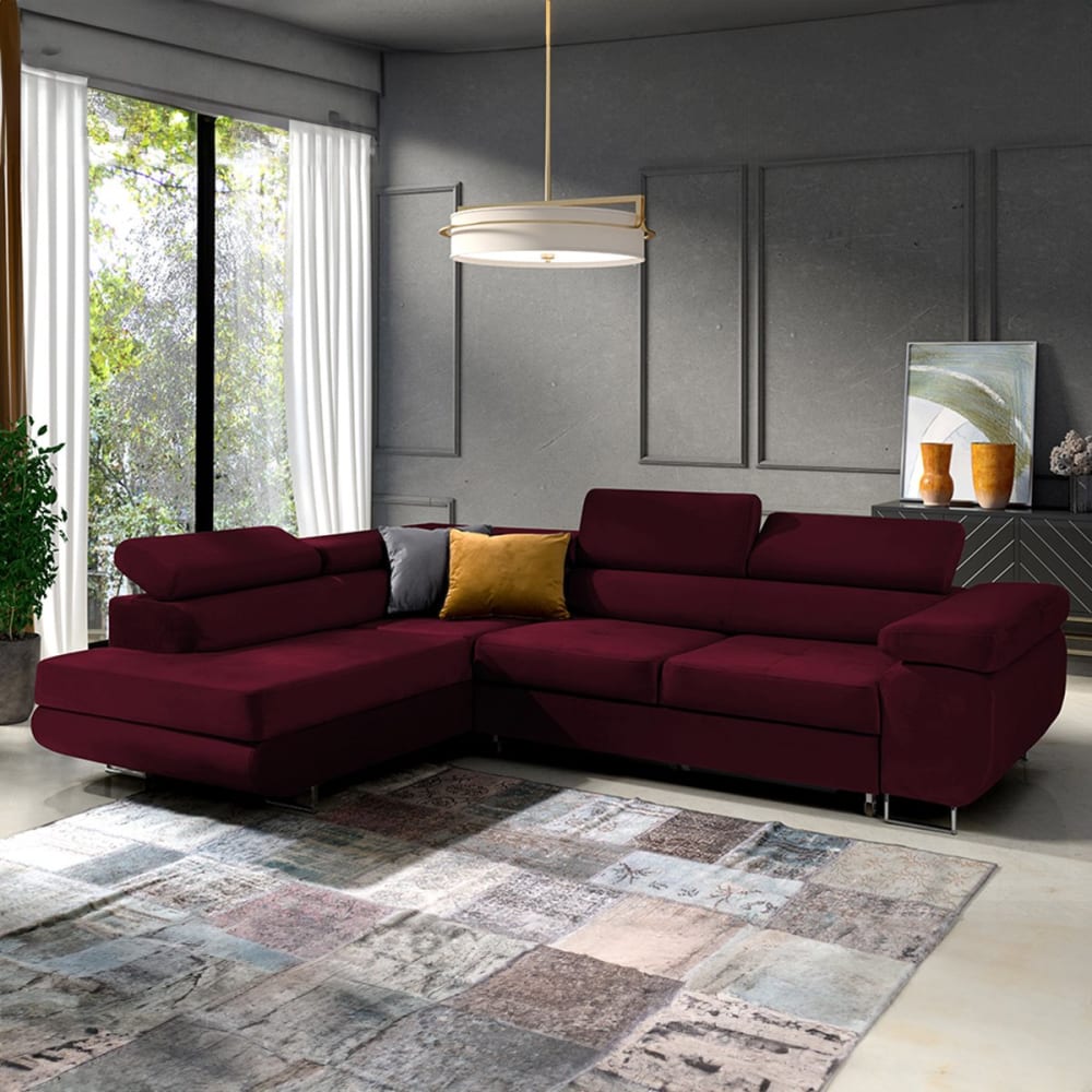 Canapé d'angle convertible gauche tissu velours rouge - Maisons du Monde