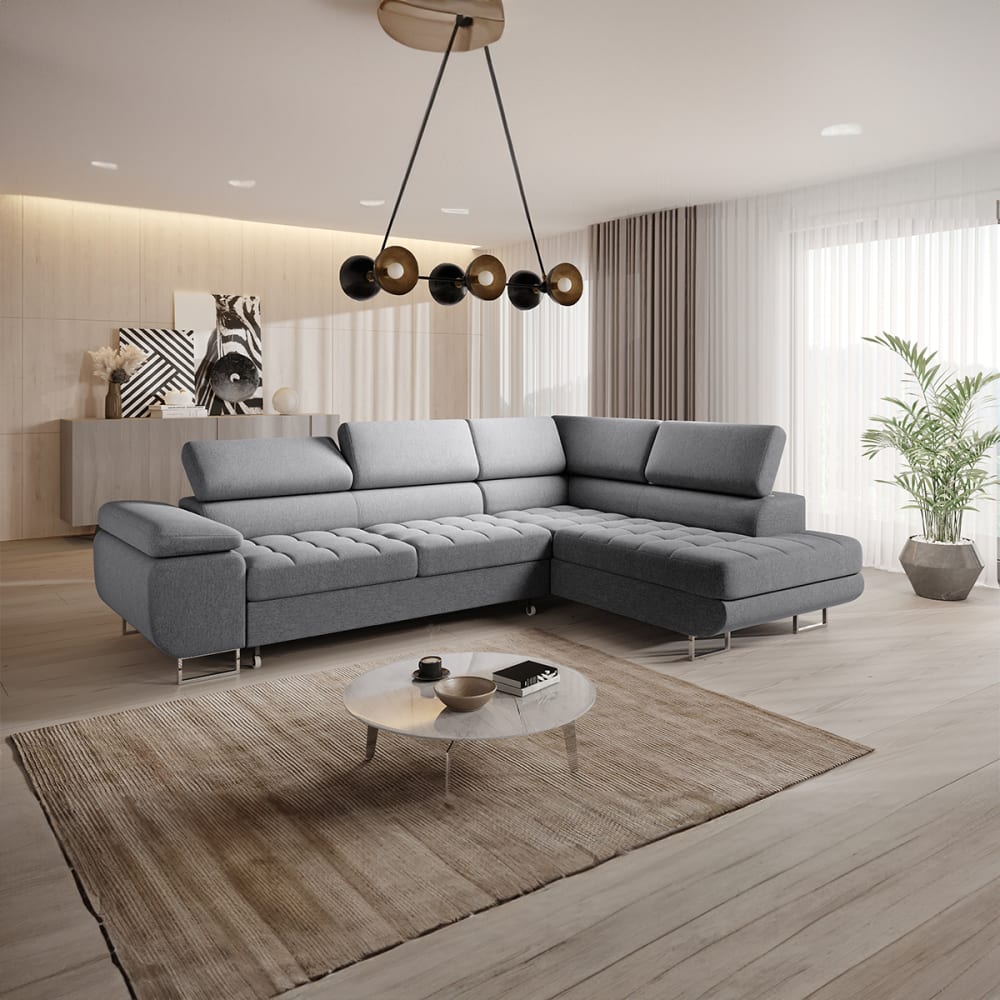 Canapé d'angle convertible droite 4 places tissu gris anthracite