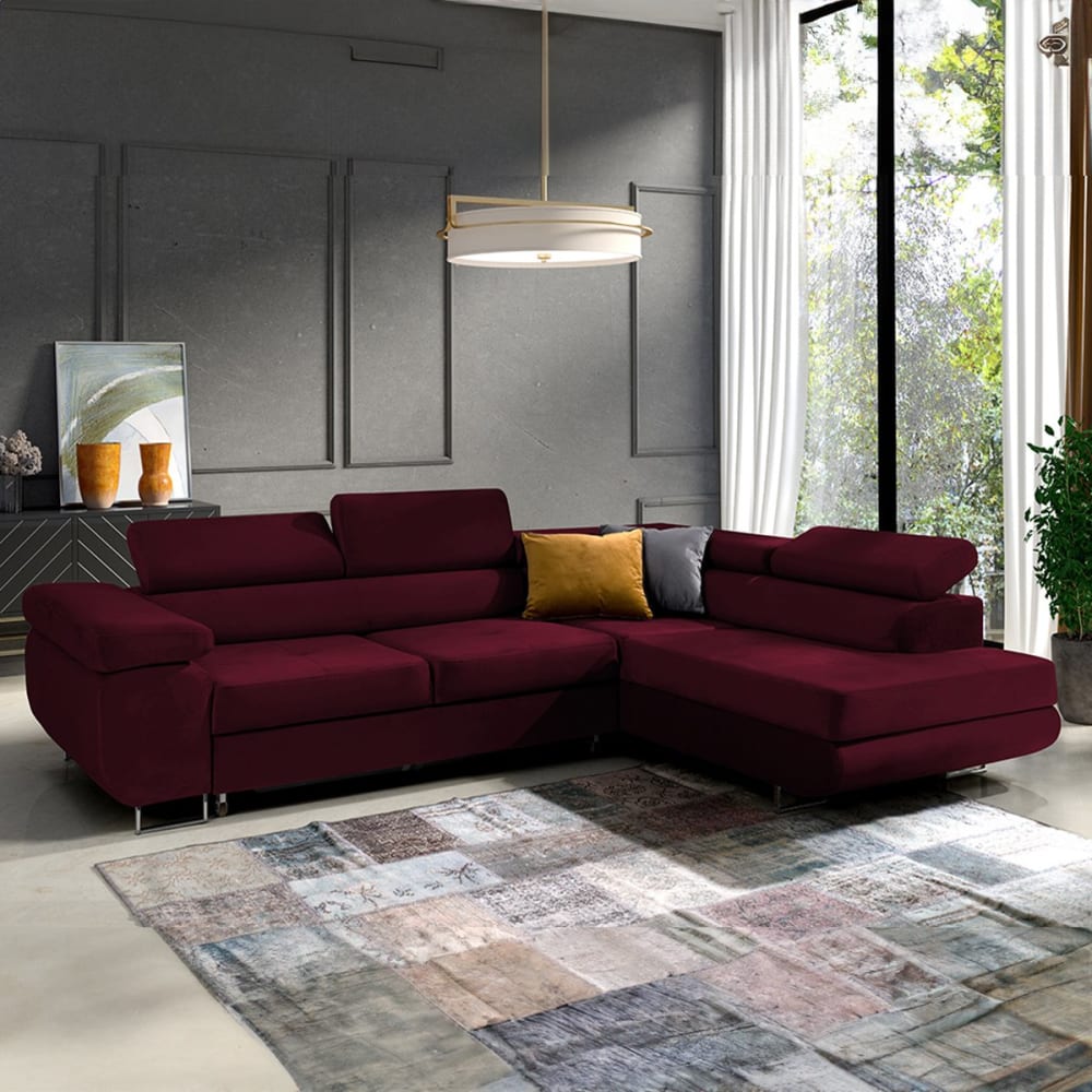 Canapé d'angle convertible droit tissu velours rouge - Maisons du Monde