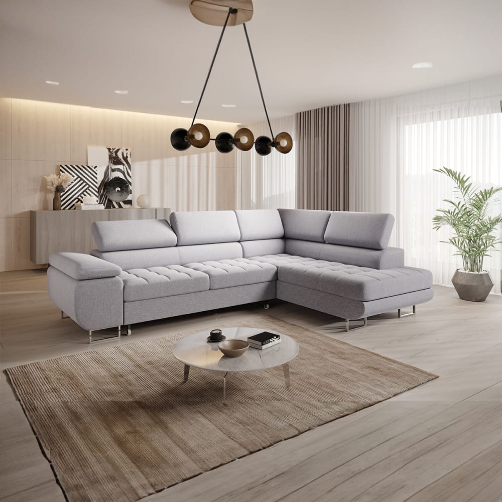 Canapé d'angle convertible droite 4 places tissu gris