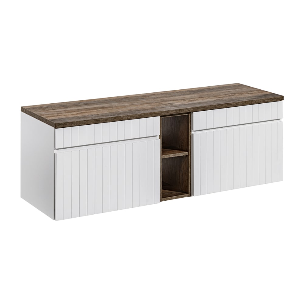 Petits meubles Waschbeckenunterschrank 140cm Laminierte Platten Weiß Weiß Spanplatte