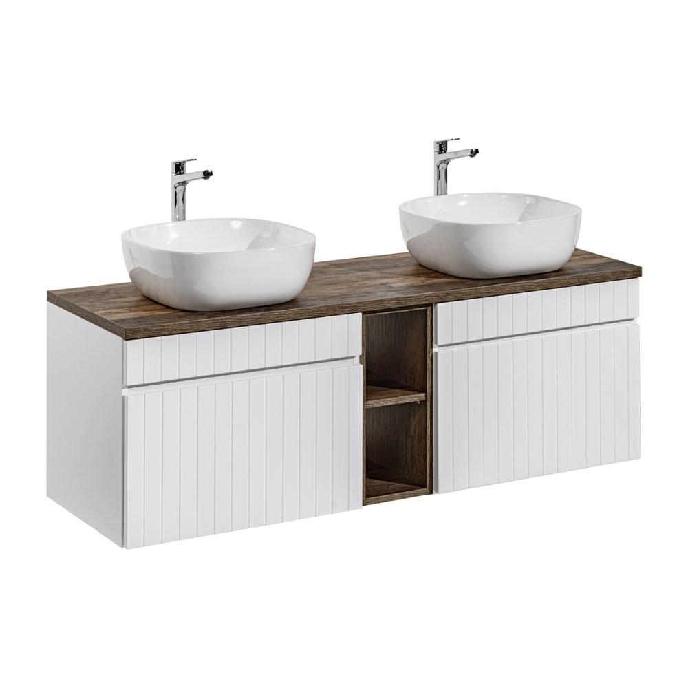 Petits meubles Doppelwaschtisch 140cm 2 Nischen Laminierte Platten Weiß Weiß Spanplatte