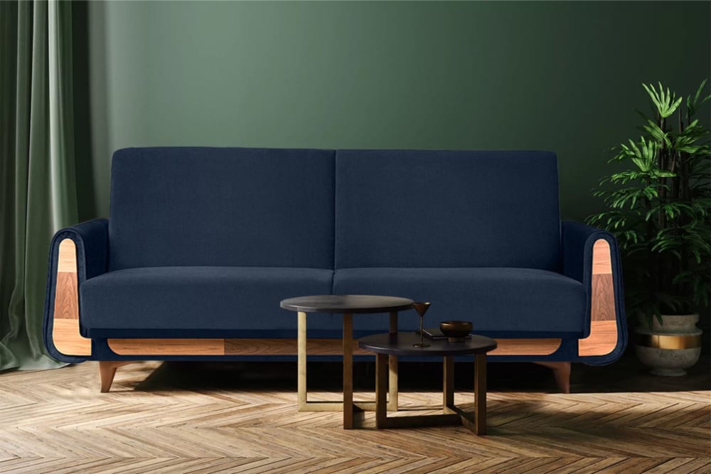 Sofa 3-Sitzer mit Schlaffunktion, blau - Maisons Du Monde