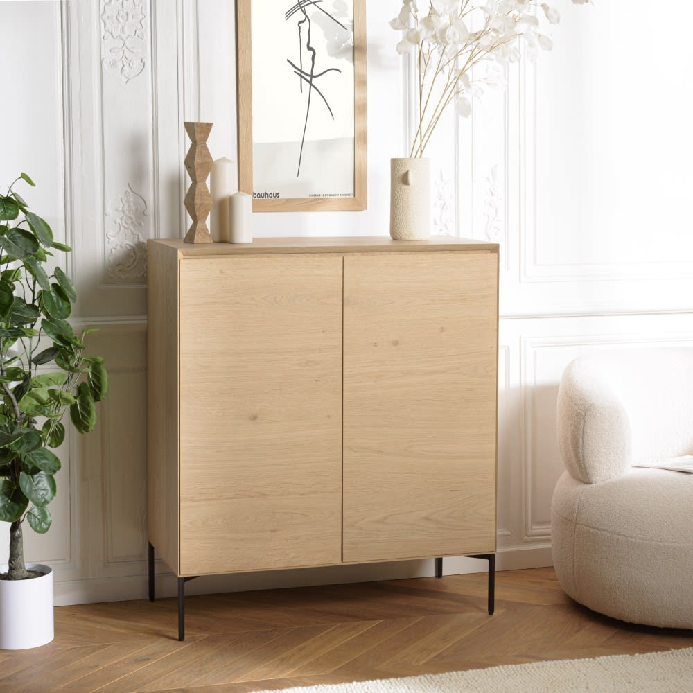 Buffet couleur naturelle 2 portes 3étagères pieds métal noir - Maisons du Monde