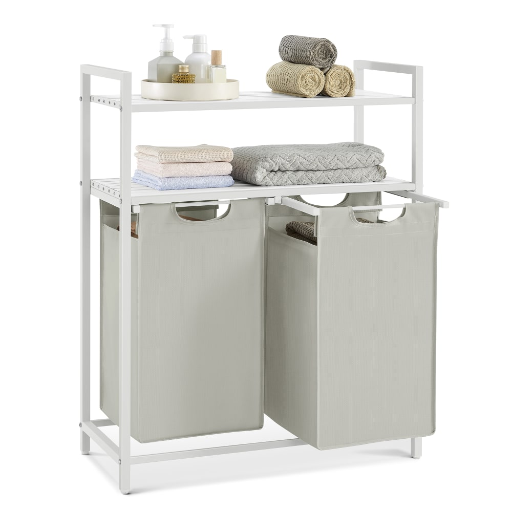 Panier à linge 2 compartiments buanderie 92 l 73 x 33 x 92 cm blanc
