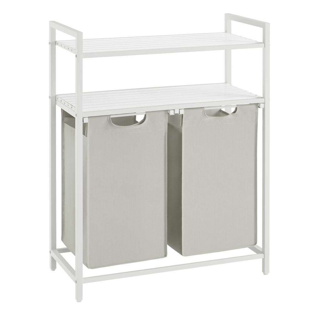 Panier à linge 2 compartiments tissu oxford blanc