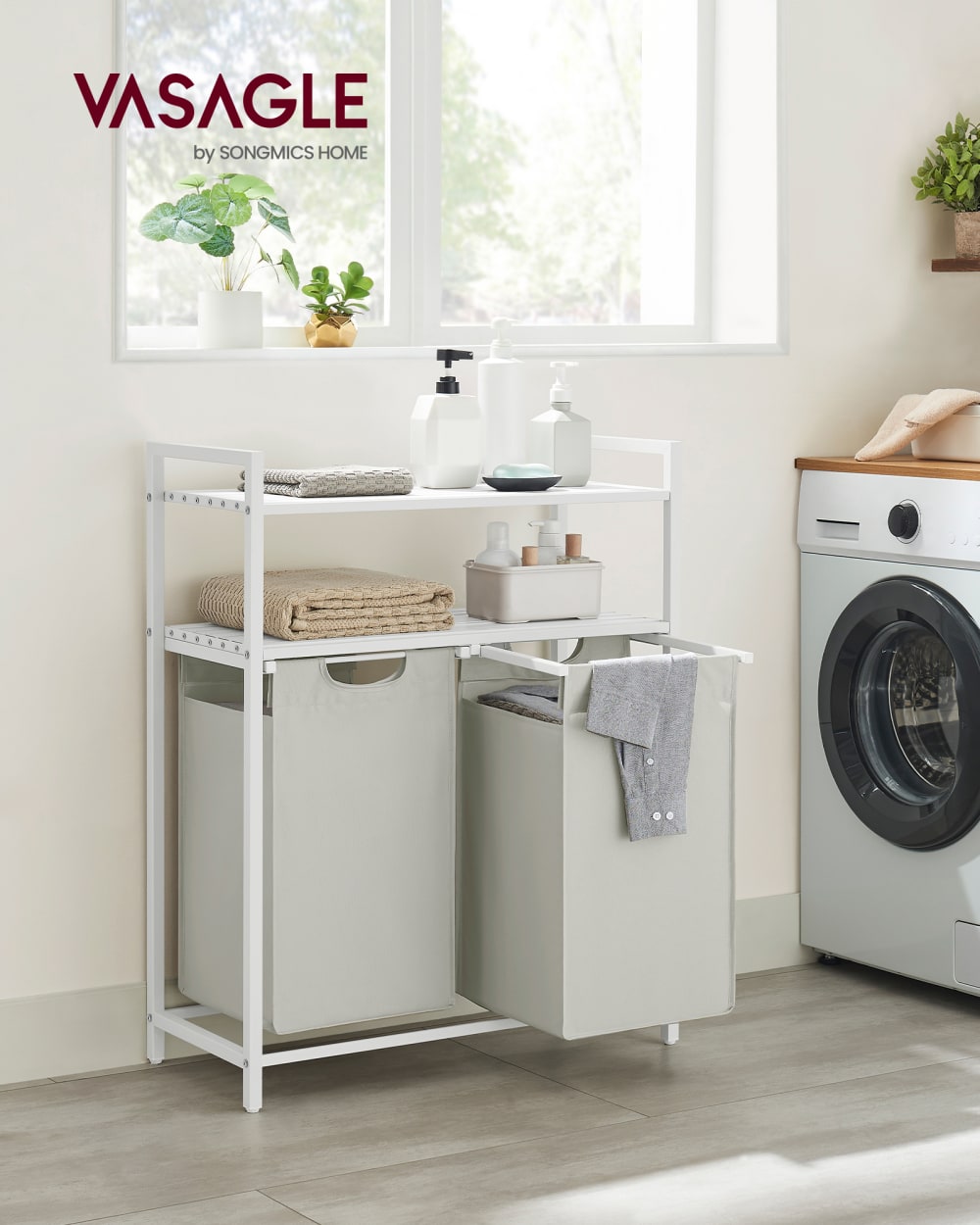 Panier à linge 2 compartiments buanderie 92 l 73 x 33 x 92 cm blanc - Maisons du Monde