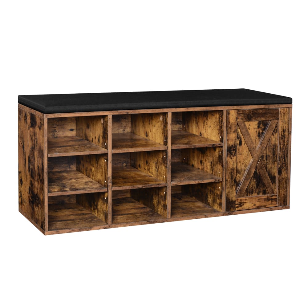 Banc à chaussures 9 compartiments ouverts et 1 placard Marron Banc à chaussures 9 compartiments ouverts et 1 placard Marron