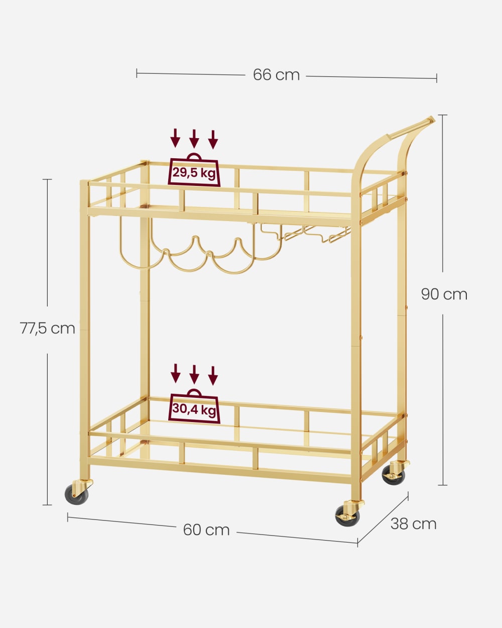 Desserte avec porte-bouteilles verre acier transparent doré