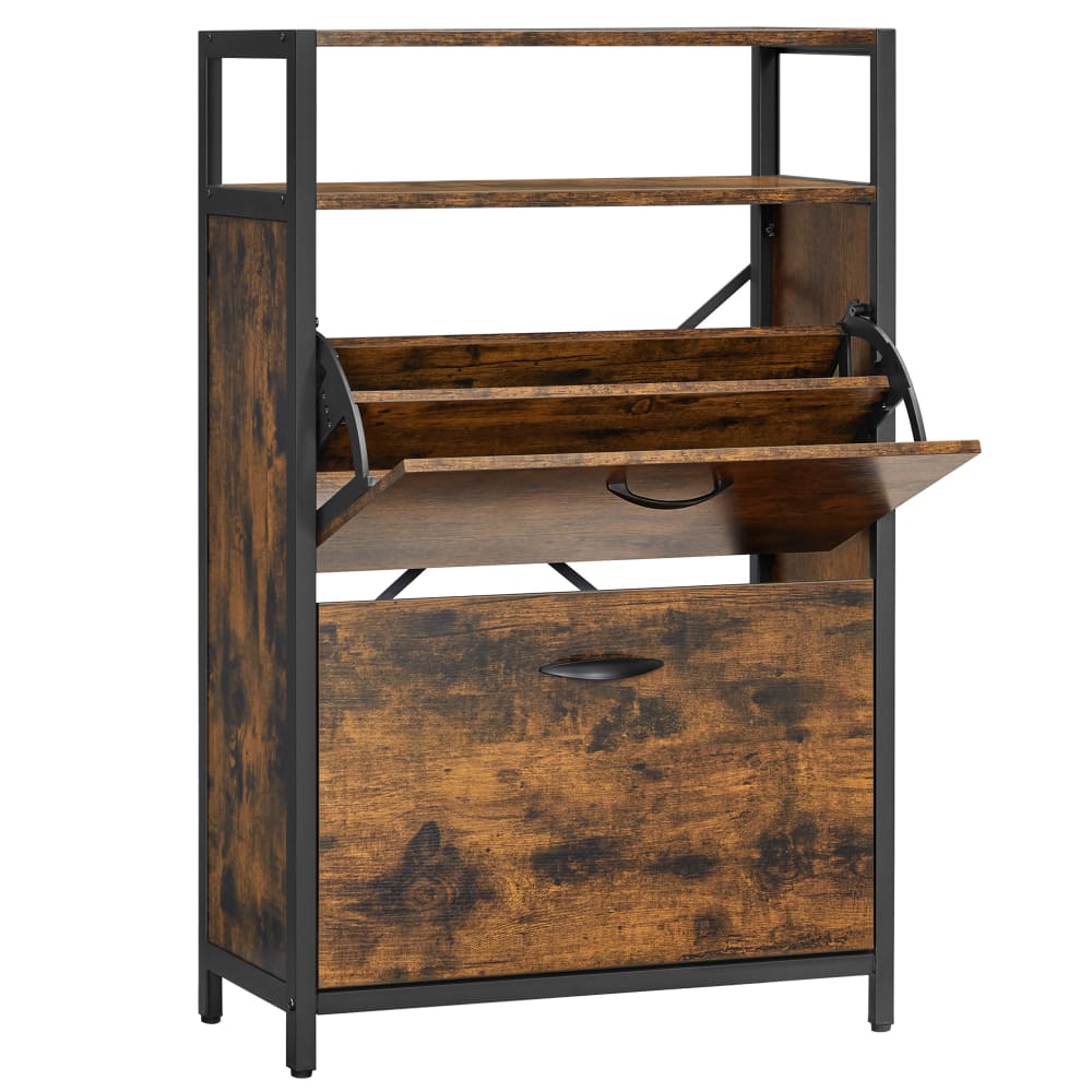 Meuble à chaussures avec 2 abattants 8-12 paires marron rustique