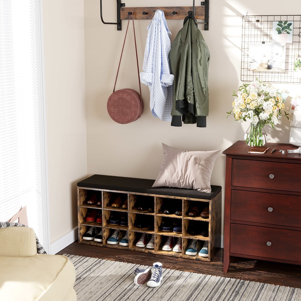 Banc à chaussures rangement avec siège rembourré marron - Maisons du Monde