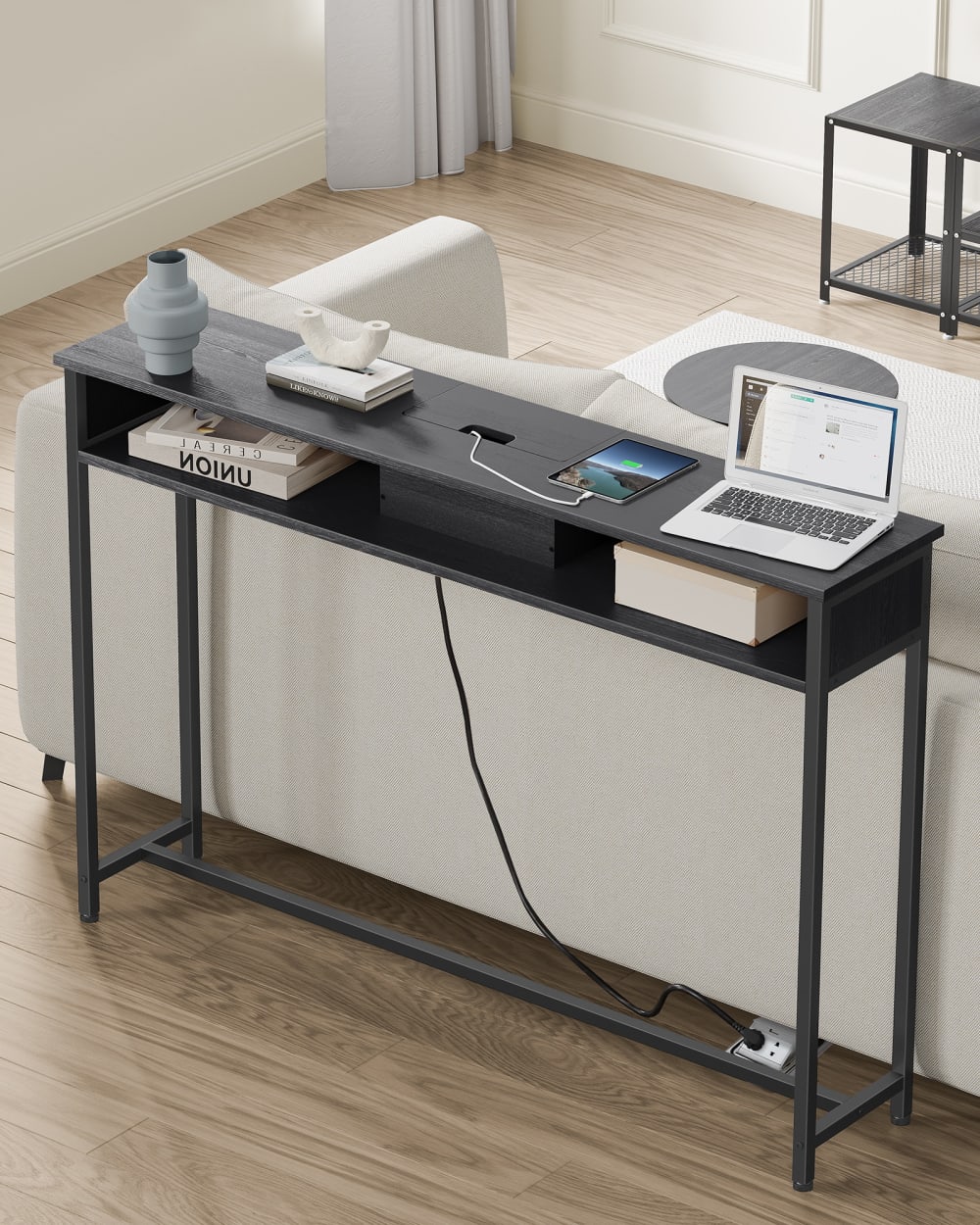 Console d'entrée avec prise fine 120 x 25 x 81.1 cm noir - Maisons du Monde