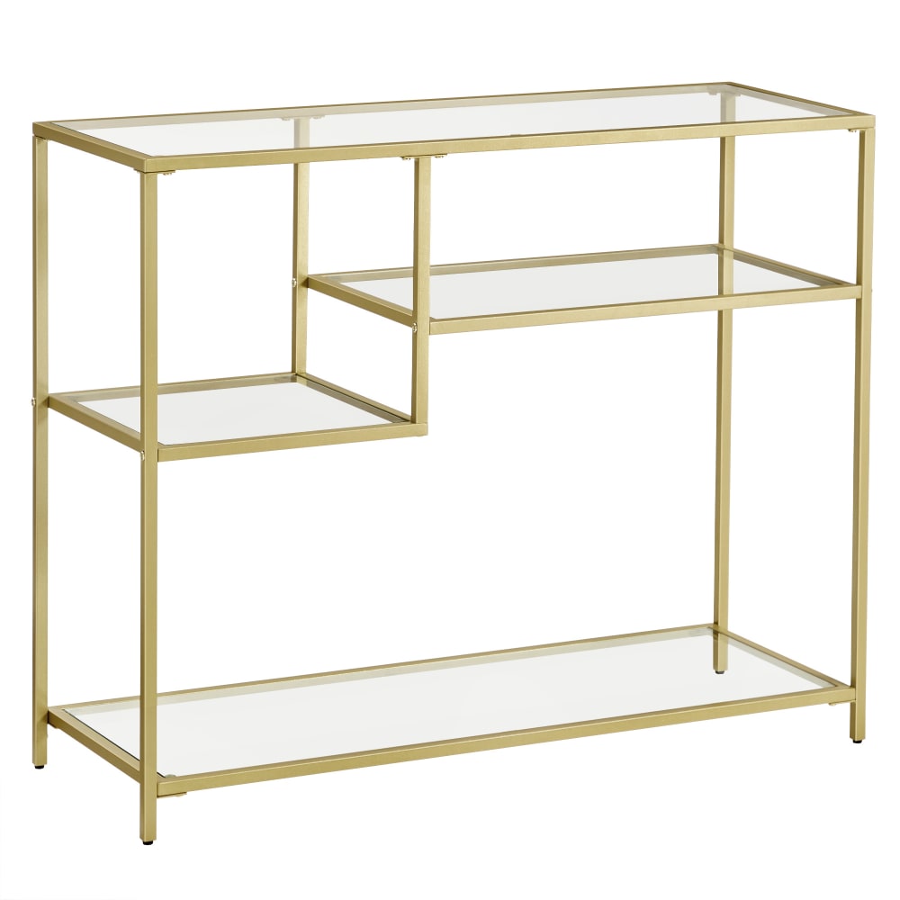 VASAGLE Table d'appoint moderne étagères en métal et verre trempé d'entrée style classique chic Doré Métal - 35x80x100cm